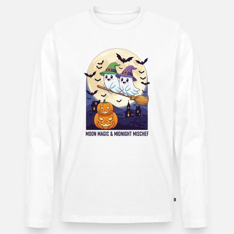 Moon Magic & Midnight Mischef - Männer Premium Bio Langarmshirt - Weiß
