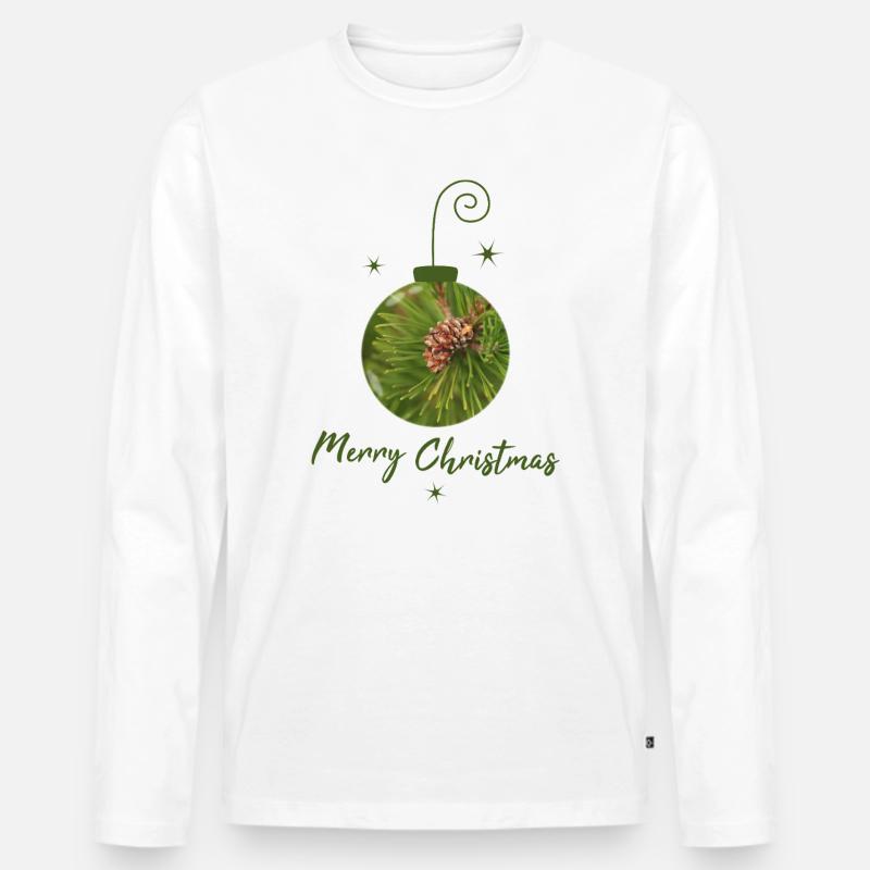 Grüne Weihnachtskugel mit Tannenzapfen - Männer Premium Bio Langarmshirt - Weiß