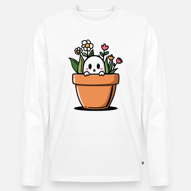 Schüchterner Geist hinter Blumentopf - Männer Premium Bio Langarmshirt - Weiß