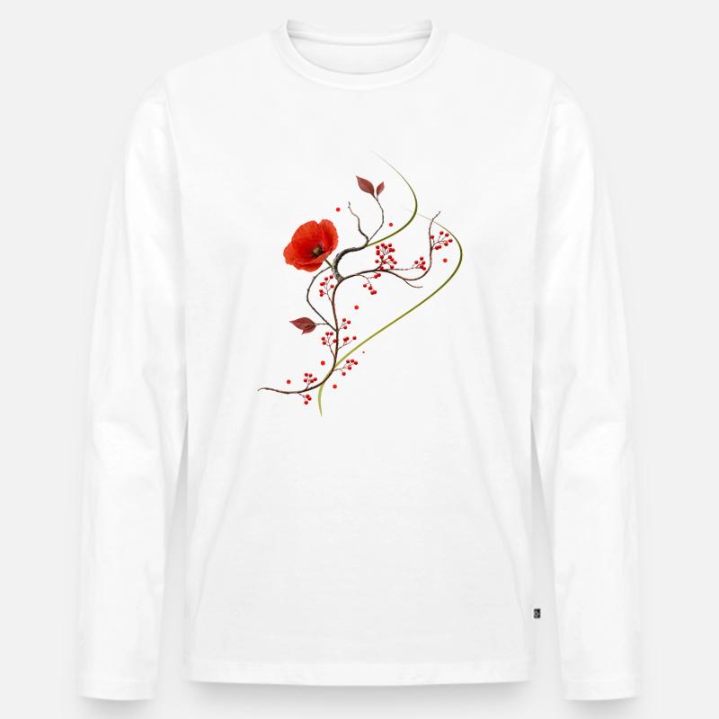 Ikebana Collage mit Mohnblume Zen Stil - Männer Premium Bio Langarmshirt - Weiß
