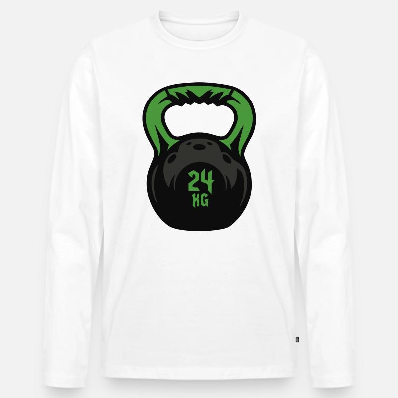 Kettlebell 24 KG Kugelhantel - Männer Premium Bio Langarmshirt - Weiß