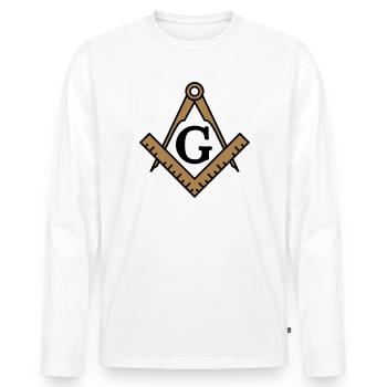 Freimaurer Symbol, Zirkel, Winkel, Gott, Geometrie - Männer Premium Bio Langarmshirt - Weiß - Vorne - Nico (187cm)