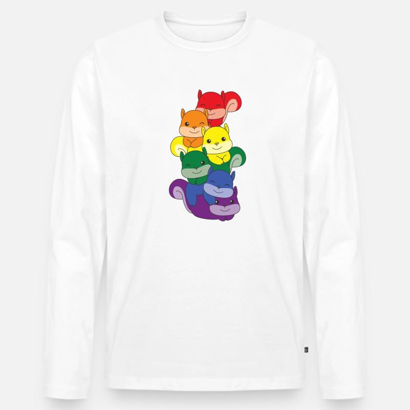 Regenbogen Flag Pride LGBTQ süßer Eichhörnchen - Männer Premium Bio Langarmshirt - Weiß