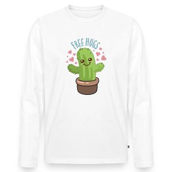 Cute "Free Hugs" cactus with hearts - Men's Premium Organic Long Sleeve Shirt - white - Front - Nico (187cm)