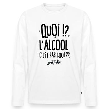 Alcool c'est pas cool Le Flambeau - T-shirt manches longues Premium bio Homme - blanc - Devant - Nico (187cm)