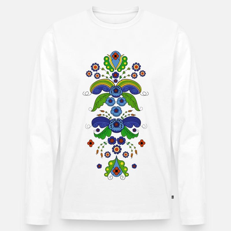 Folklore Blumen Kostüm - Kurbits - Männer Premium Bio Langarmshirt - Weiß