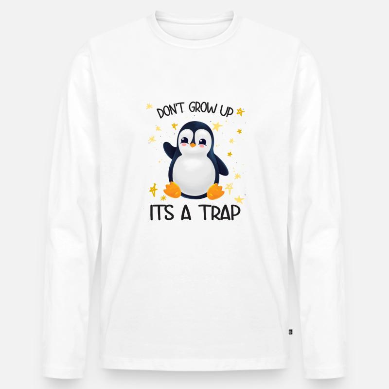 Pinguin Don't Grow Up - Männer Premium Bio Langarmshirt - Weiß
