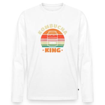 Kombucha King - Men's Premium Organic Long Sleeve Shirt - white - Front - Nico (187cm)