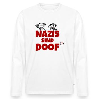 Wir gegen rechts - Nazis sind doof - Männer Premium Bio Langarmshirt - Weiß - Vorne - Nico (187cm)