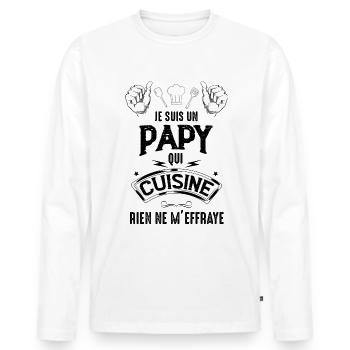 Je Suis Un Papy Qui Cuisine Rien Ne M'Effraye - T-shirt manches longues Premium bio Homme - blanc - Devant - Nico (187cm)