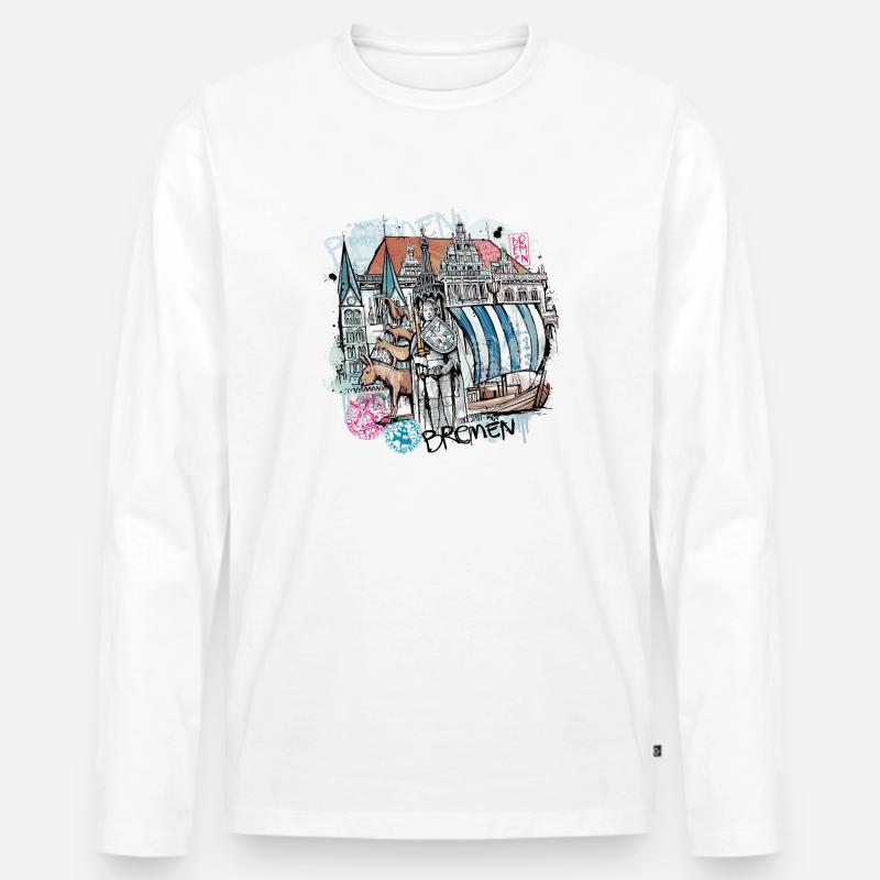 Bremen Illustration - Männer Premium Bio Langarmshirt - Weiß