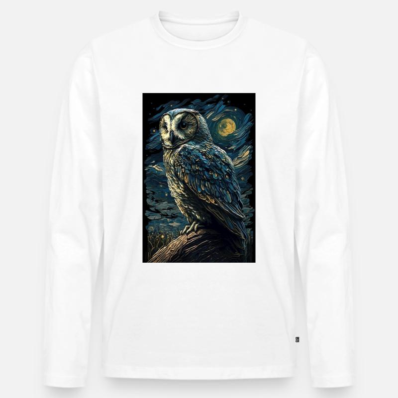 Eule - Männer Premium Bio Langarmshirt - Weiß