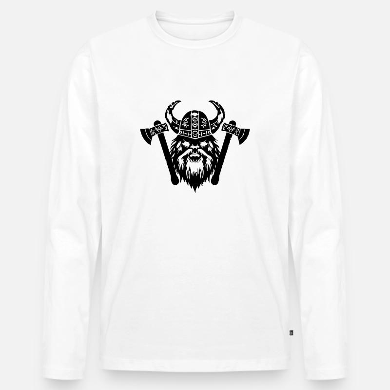 Wikinger mit Axt und Helm - Männer Premium Bio Langarmshirt - Weiß