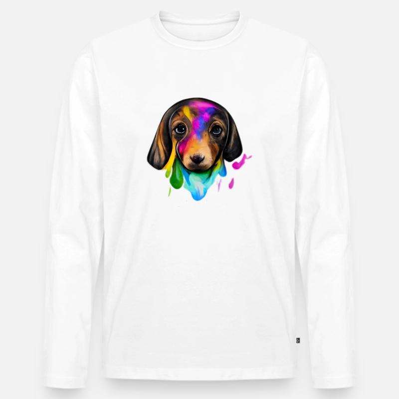 Dackel in Farbe - Männer Premium Bio Langarmshirt - Weiß