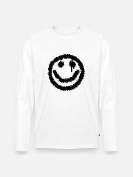Grinse Smilie schwarz - Männer Premium Bio Langarmshirt - Weiß