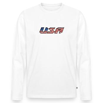 United States - Men's Premium Organic Long Sleeve Shirt - white - Front - Nico (187cm)