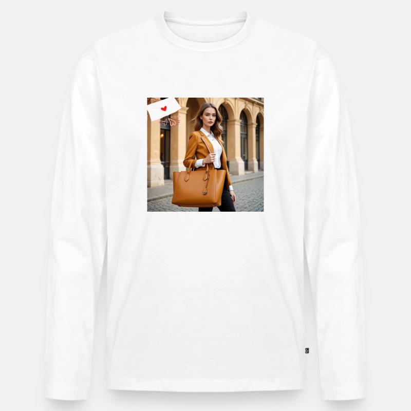 Große Tasche - Männer Premium Bio Langarmshirt - Weiß