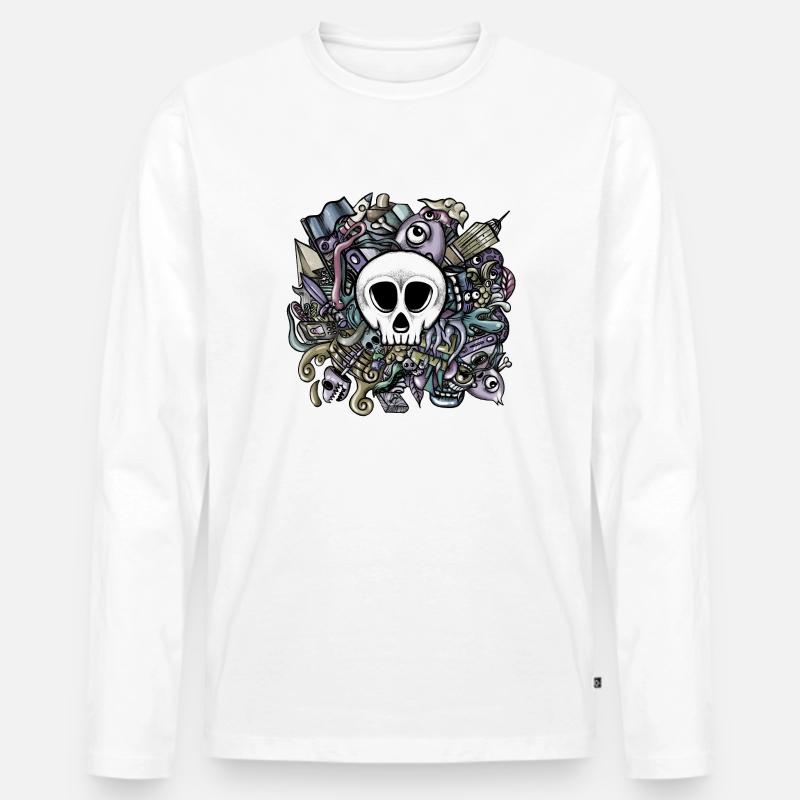 Doodle Schädel - Männer Premium Bio Langarmshirt - undefined