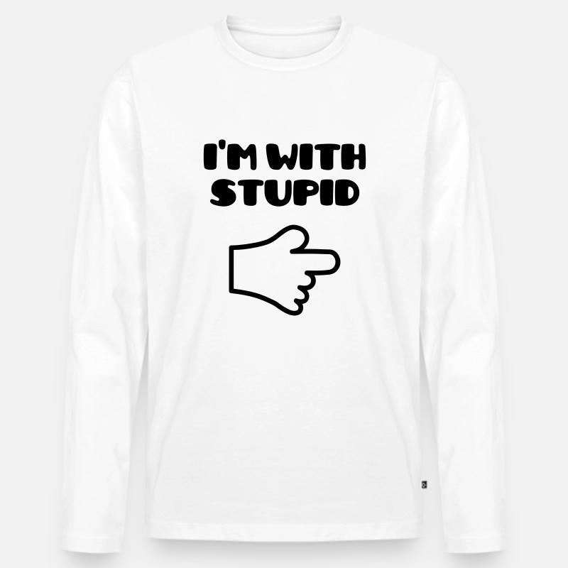 I'm with stupid :) (V) - Männer Premium Bio Langarmshirt - Weiß