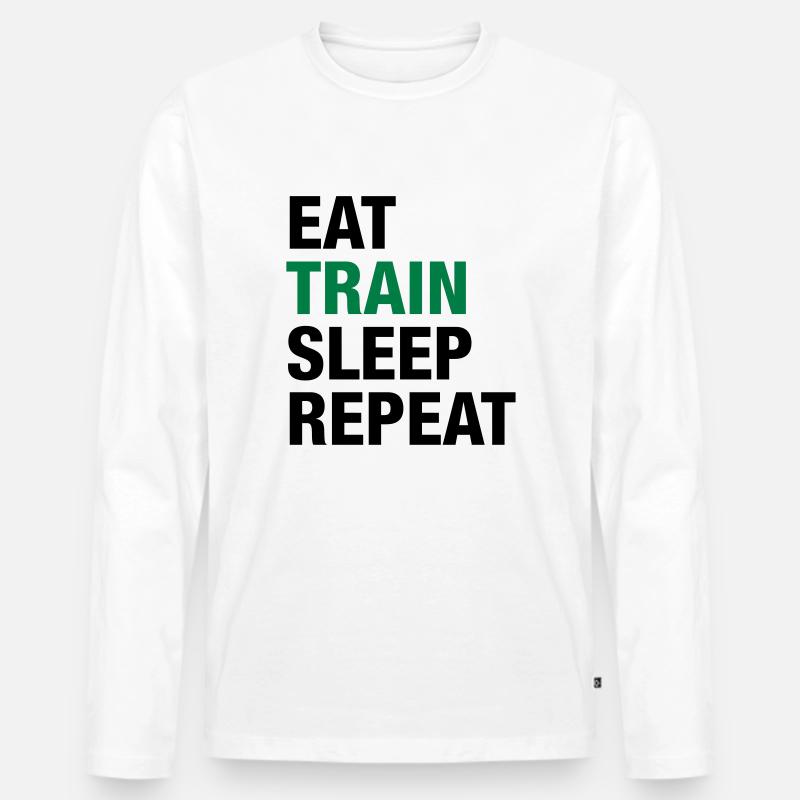 Eat Train Sleep Repeat - Männer Premium Bio Langarmshirt - Weiß