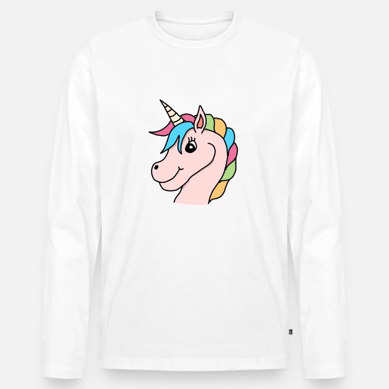 Einhorn Regenbogen Rosa - Männer Premium Bio Langarmshirt - Weiß