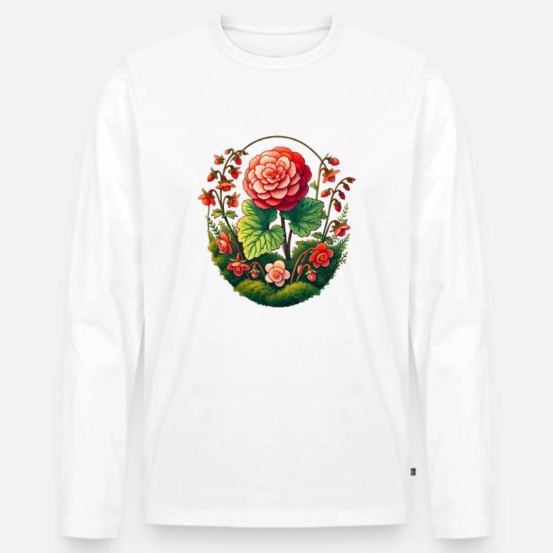 Kamelie - Männer Premium Bio Langarmshirt - Weiß
