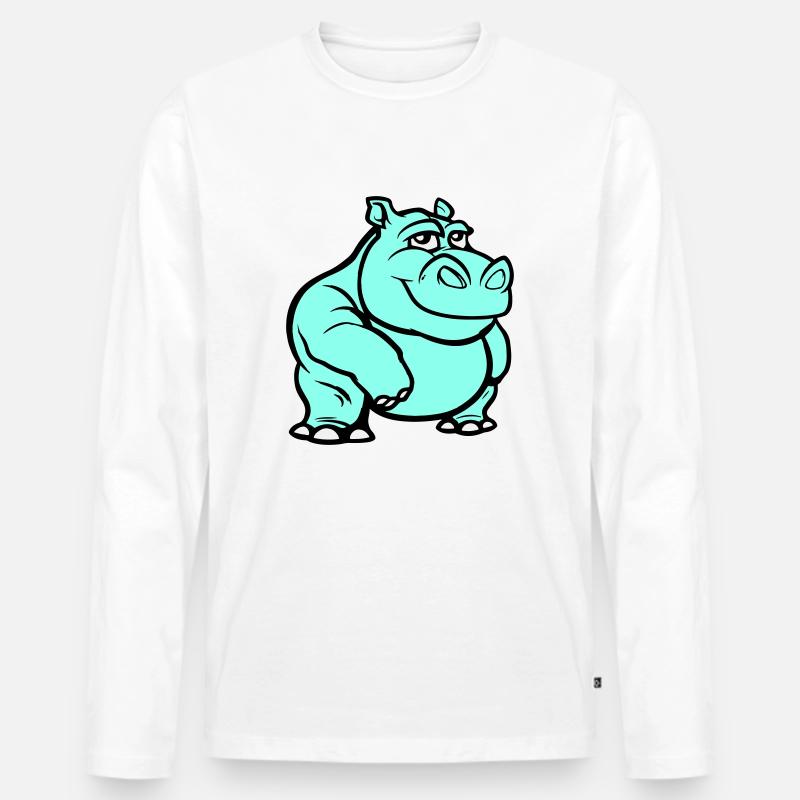 Nilpferd Comic - Männer Premium Bio Langarmshirt - Weiß