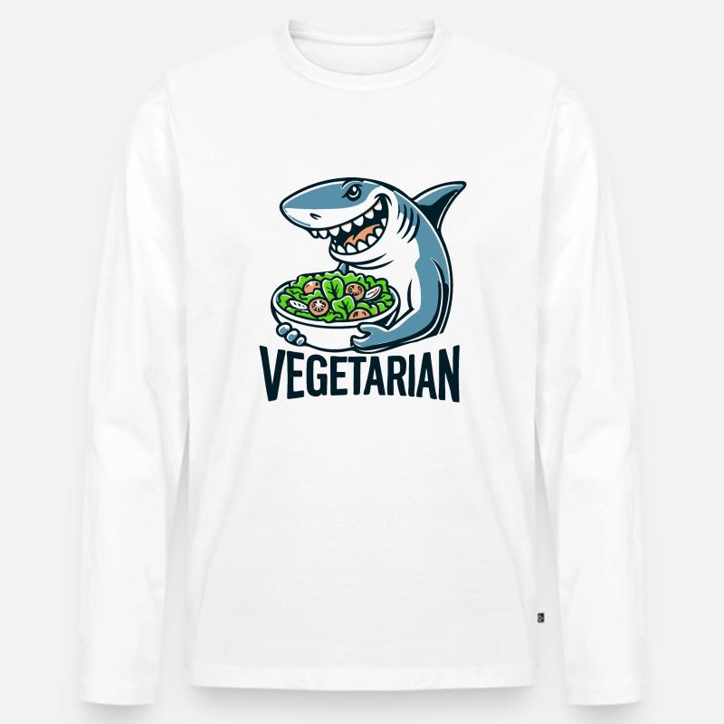 Vegetarischer Hai - Männer Premium Bio Langarmshirt - Weiß