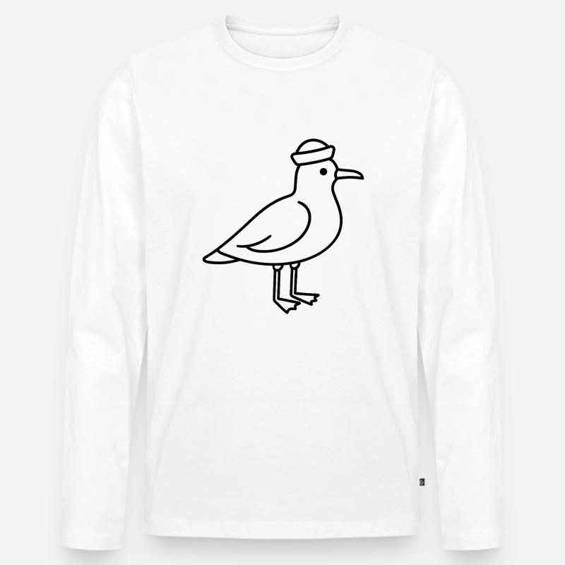 Möwe mit Mütze - Männer Premium Bio Langarmshirt - Weiß