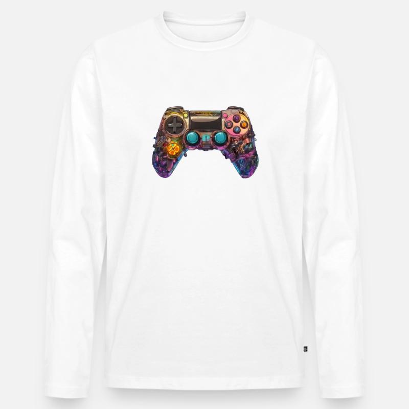 FusionX EvoGrip // Gaming Controller Art - Männer Premium Bio Langarmshirt - Weiß