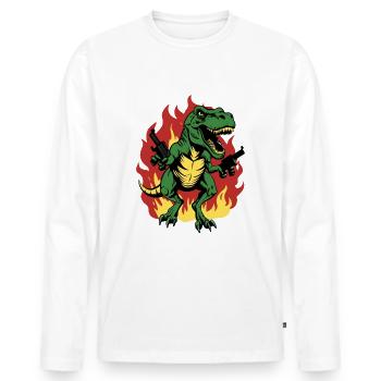 Mad T-Rex Dinosaur Roaring - Men's Premium Organic Long Sleeve Shirt - white - Front - Nico (187cm)