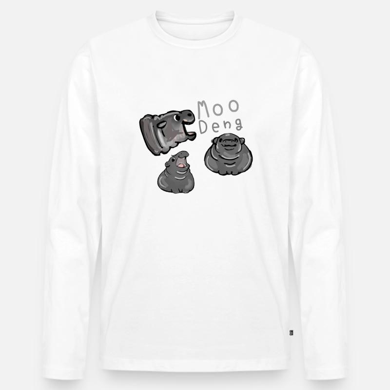 Moo Deng, Nilpferd, illustration, hippo - Männer Premium Bio Langarmshirt - Weiß