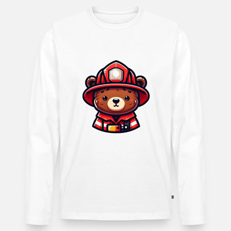 Cute Bear Firefighter - Männer Premium Bio Langarmshirt - Weiß