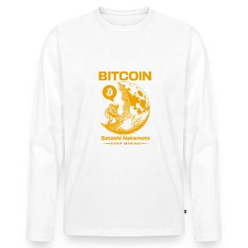 Bitcoin Kryptowährung BTC Satoshi Nakamoto - Männer Premium Bio Langarmshirt - Weiß - Vorne - Nico (187cm)