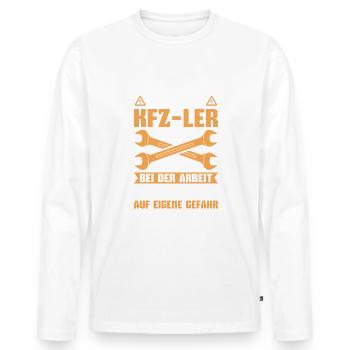 Kfzler bei der Arbeit Kfz Mechaniker Geschenk - Männer Premium Bio Langarmshirt - Weiß - Vorne - Nico (187cm)