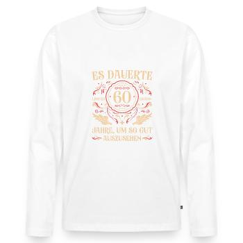 60 Jahre alt 60er 60. Geburtstag Geschenkidee - Männer Premium Bio Langarmshirt - Weiß - Vorne - Nico (187cm)