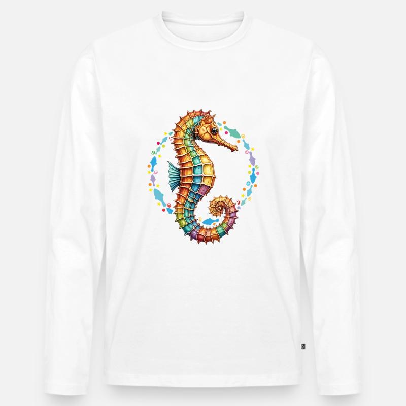 Hübsches dekoratives Seepferdchen - Männer Premium Bio Langarmshirt - Weiß
