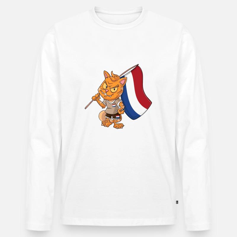 Niederlande Fan Katze - Männer Premium Bio Langarmshirt - Weiß