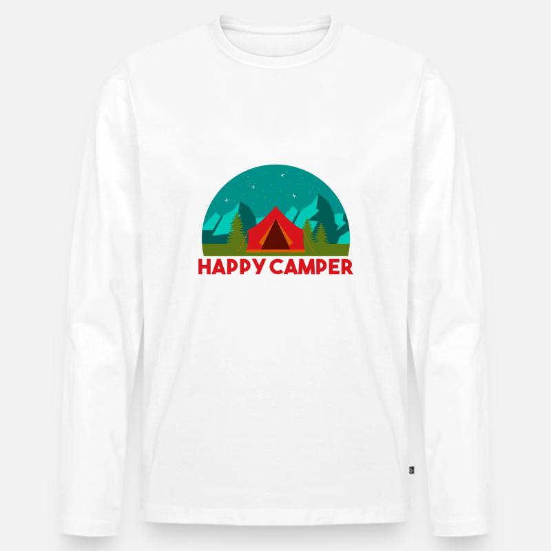 HAPPY CAMPER - Männer Premium Bio Langarmshirt - Weiß