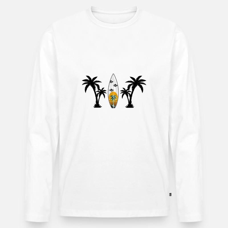 Surfboard orange mit Palmen - Männer Premium Bio Langarmshirt - Weiß