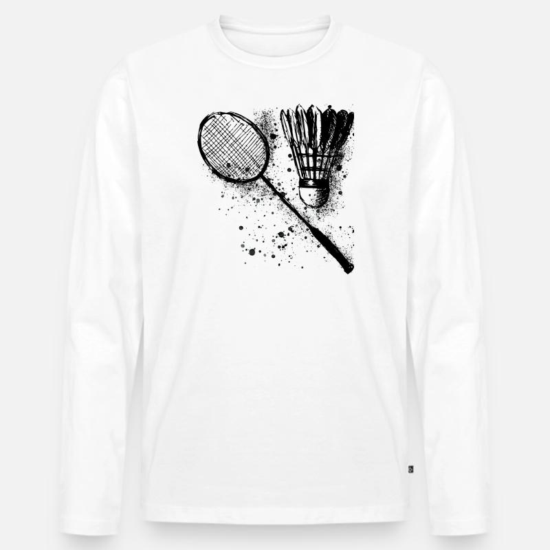 badminton,federball,aquarell, graffiti,schwarz - Männer Premium Bio Langarmshirt - Weiß