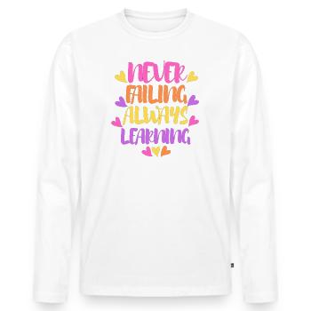 design avec le dicton motivant_phrase motivation - T-shirt manches longues Premium bio Homme - blanc - Devant - Nico (187cm)