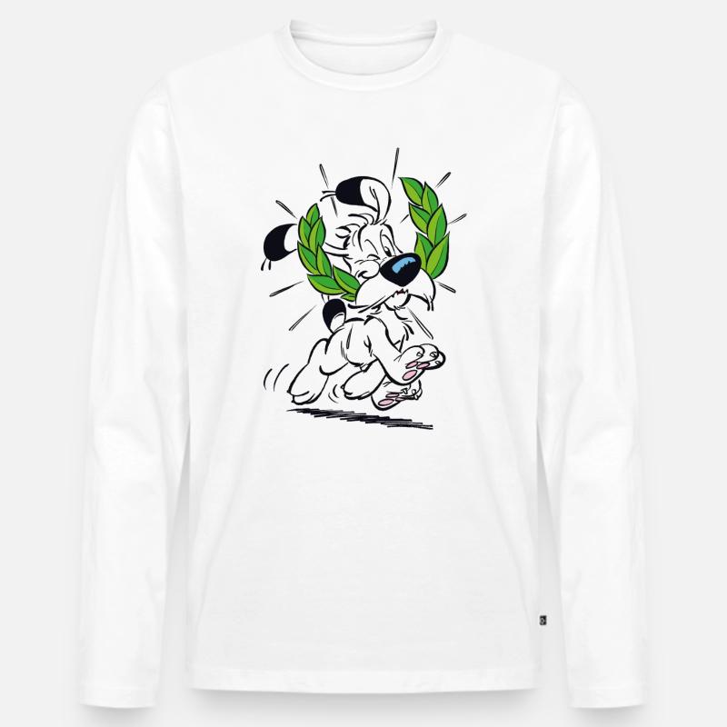 Asterix & Obelix Idefix Mit Lorbeerkranz - Männer Premium Bio Langarmshirt - Weiß