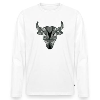 Tête de taurau façon origami - T-shirt manches longues Premium bio Homme - blanc - Devant - Nico (187cm)