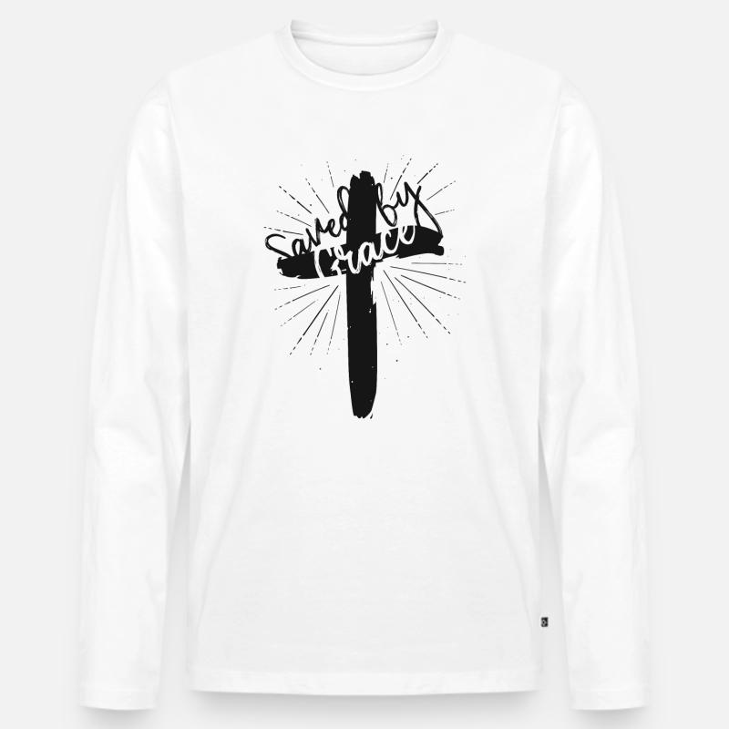 Saved by Grace - Männer Premium Bio Langarmshirt - Weiß