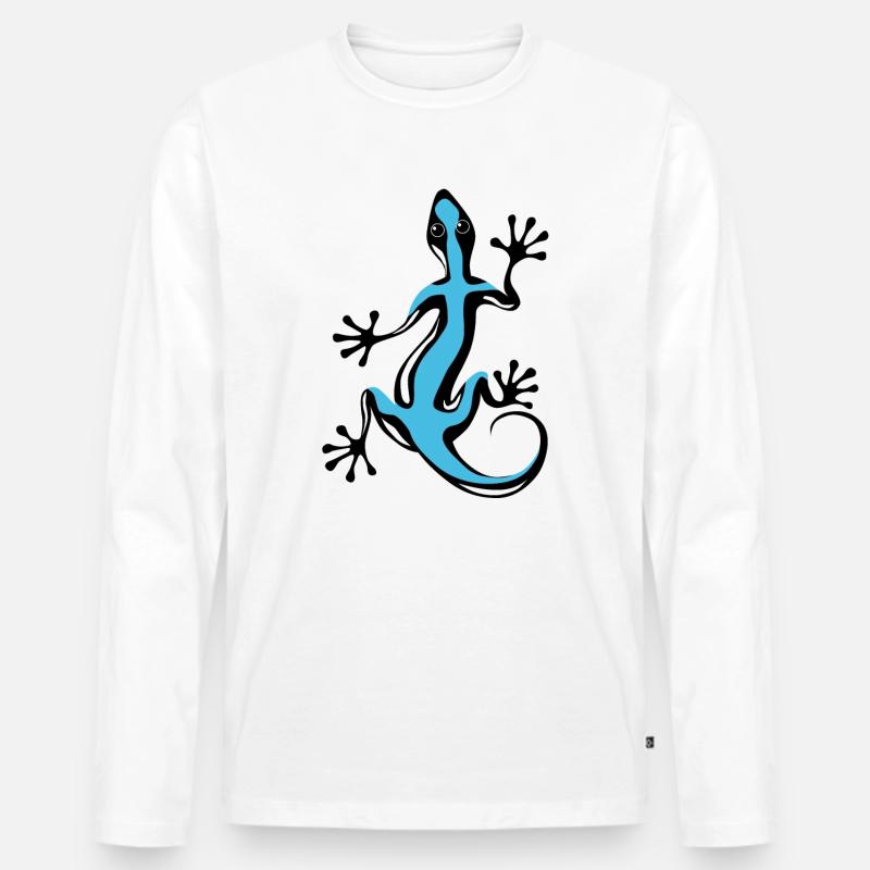 Blauer Gecko - Männer Premium Bio Langarmshirt - Weiß