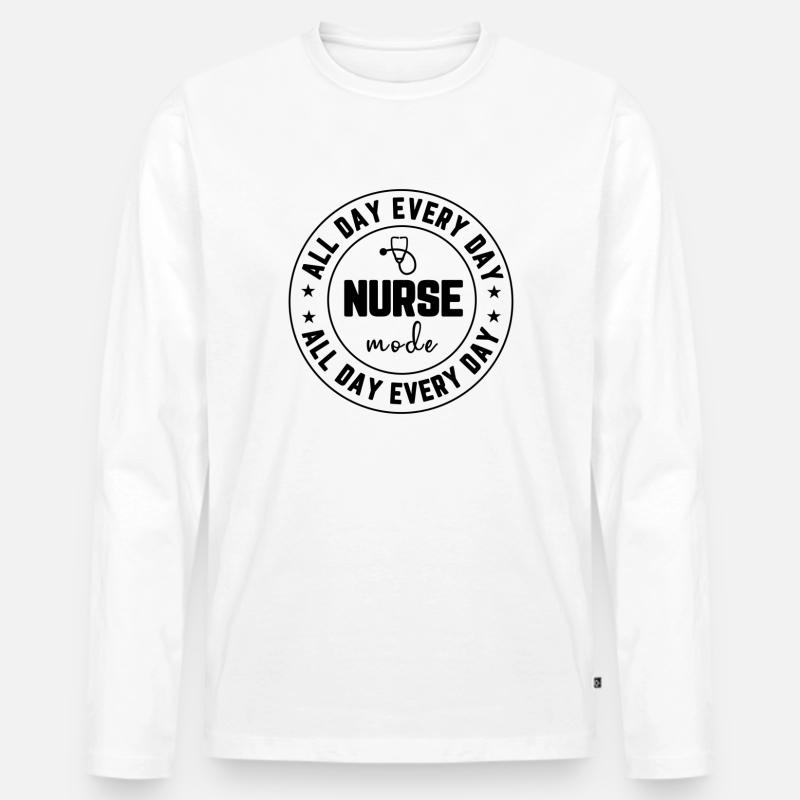 Nurse Mode All Day Every Day - Männer Premium Bio Langarmshirt - Weiß