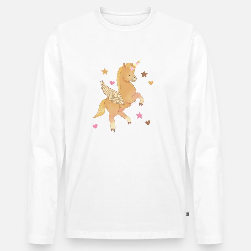 Einhorn, Pferd, Pony, Pegasus - Männer Premium Bio Langarmshirt - Weiß