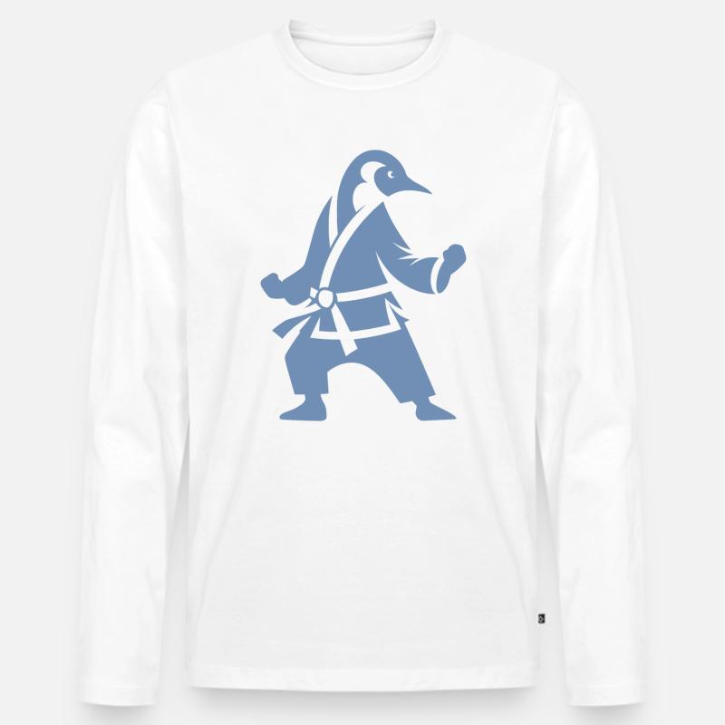 Pinguin Karate Kampfkunst Silhouette - Männer Premium Bio Langarmshirt - Weiß