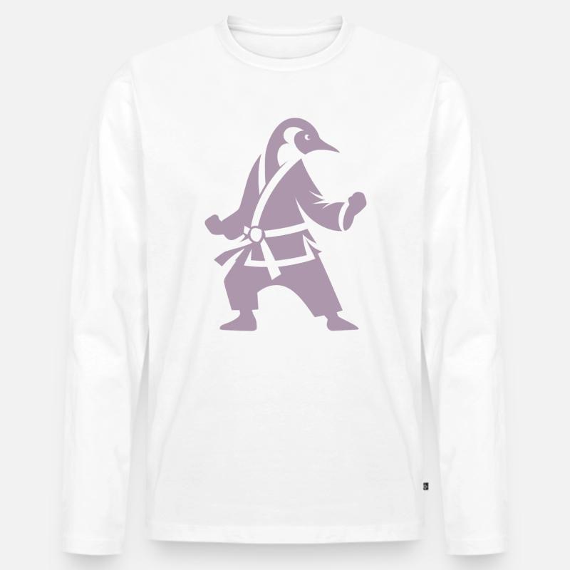 Pinguin Karate Kampfkunst Silhouette - Männer Premium Bio Langarmshirt - Weiß